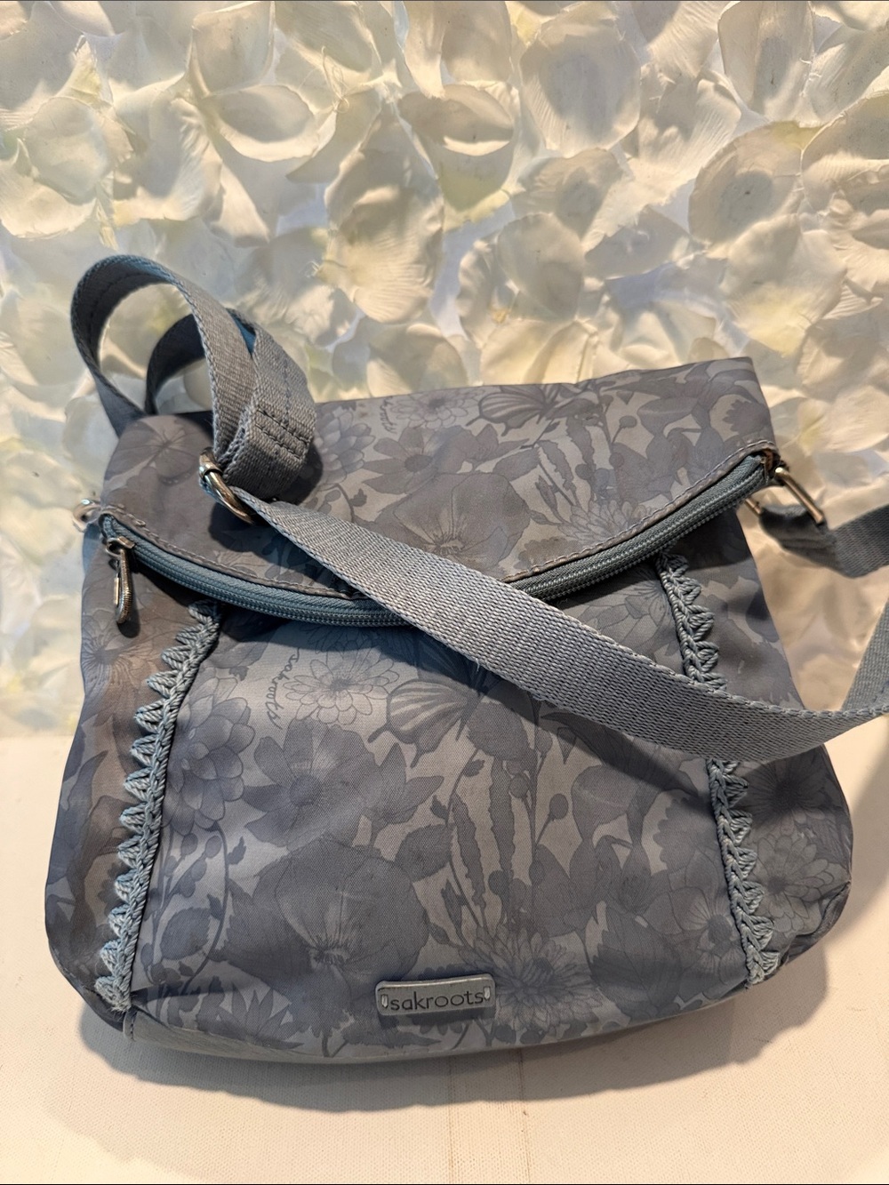 Sakroots Dusty Blue Floral Crossbody Bag